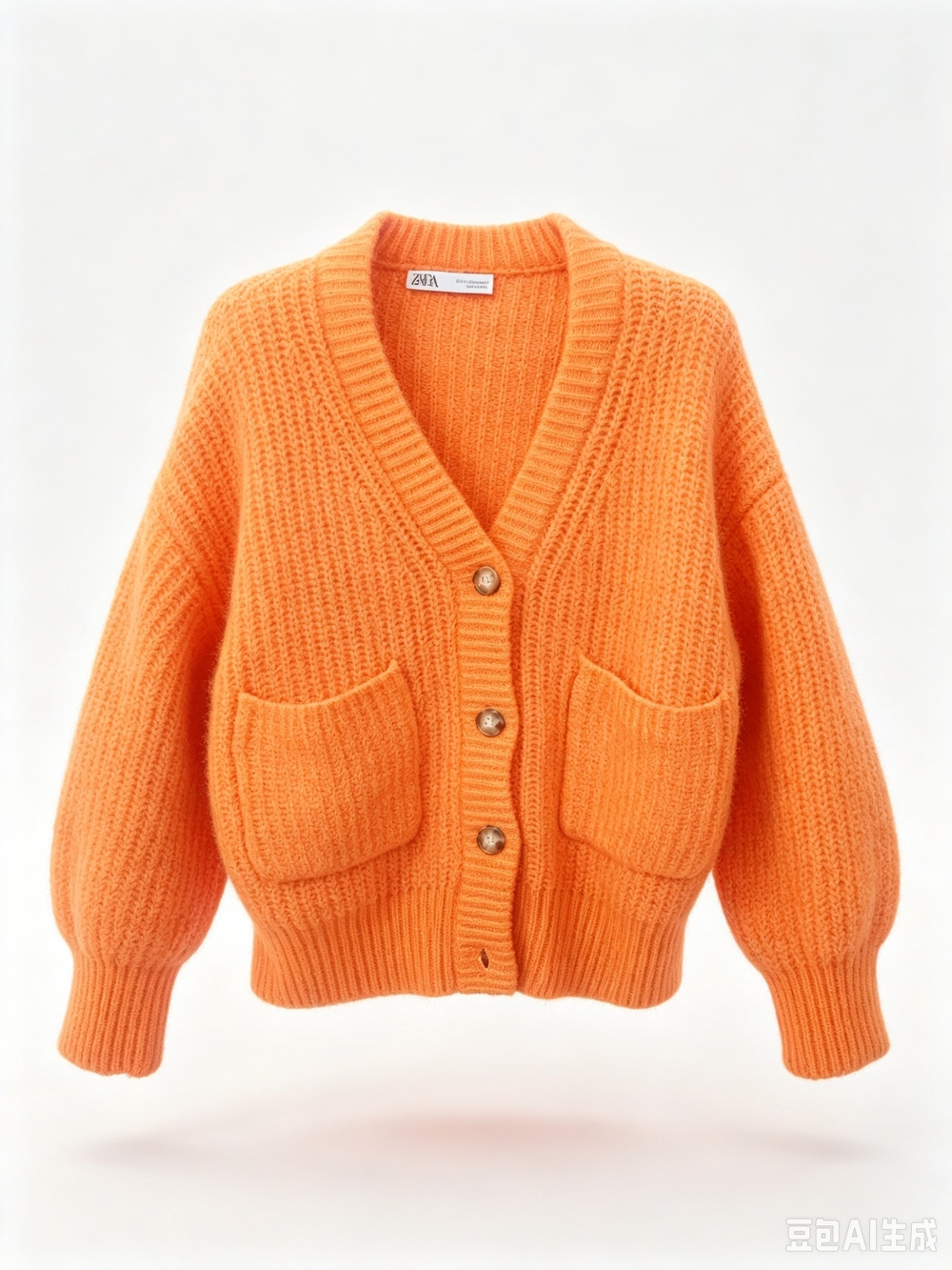 ZARA Orange Chunky Knit Cardigan with Patch Pockets
